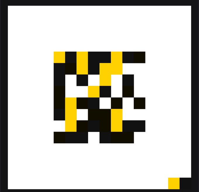 A pixelated character with black and yellow coloring appears in the image, possibly representing a rare digital collectible or NFT. The accompanying post celebrates the user's first rare acquisition from a limited supply collection of 5 figures, expressing excitement about the unlikely odds of obtaining it.