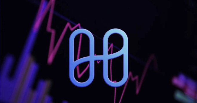A glowing blue Harmony Protocol logo (infinity-style "H" symbol) is centered against a dark background featuring a downward-trending pink/purple candlestick chart, visually representing the crypto's sharp price decline following the unauthorized mint of 4 billion ONE tokens that were dumped on exchanges.