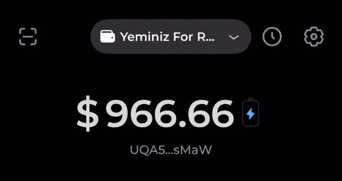 A dark-themed digital wallet screenshot displays a balance of **$966.66** in the account "Yeminiz For R..." with the wallet address UQA5...sMaW, visually supporting the claim of making over $900 on EVAA today.