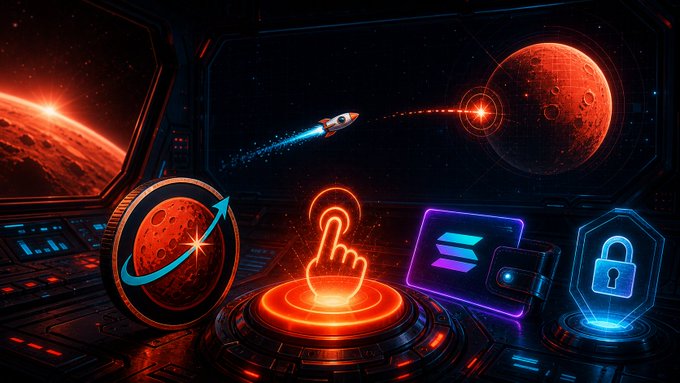 The image presents a captivating scene featuring a rocket on Mars, with a spaceship flying high above it. There are two coins in the image as well - one of which has an upward pointing finger while the other appears as a locked safe. The entire scene is set against a dark backdrop and surrounded by neon lights that illuminate the elements. A caption below the image reads "LIVE — $TOMARS Fair Launch on @pinksale elonmars. Click— a real, live tap-game. We tap a rocket to Mars."