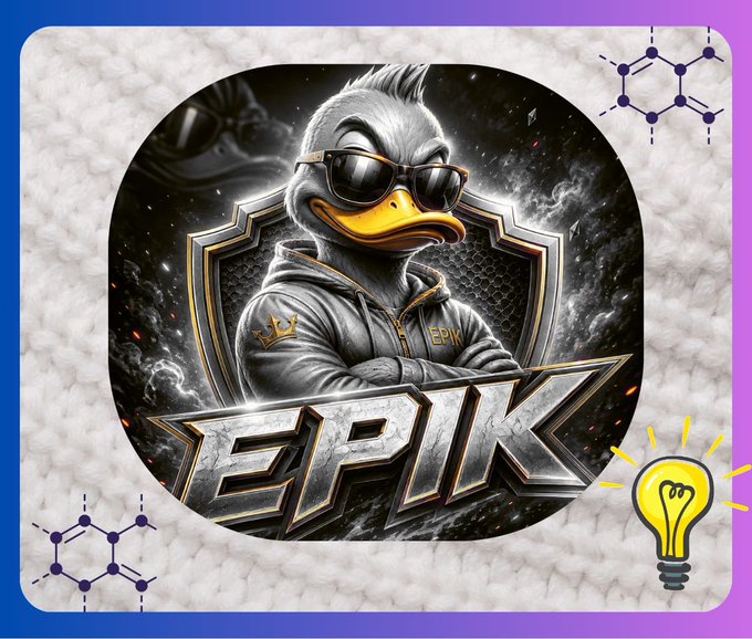 A gaming/streaming logo design featuring a duck character wearing sunglasses and a hoodie with 'EPIK' branding, set against a cosmic background with a marble texture border and a lightbulb icon.