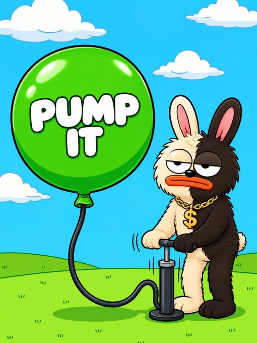 A cartoon rabbit wearing a gold "$" chain operates a hand pump inflating a large green balloon that reads "PUMP IT," visually playing on the slang term for inflating a token's price—fitting the post's promotion of a $SOL giveaway and $BORO token pump.