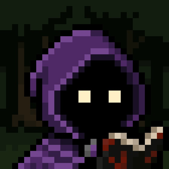 A pixelated cloaked figure with glowing eyes holds a scythe, visually representing the dark, hooded aesthetic typical of NFT avatar collections like the Mancer mint referenced in the post. The character's mysterious, reaper-like appearance reflects the gothic theme the user describes when celebrating their successful NFT acquisition and staking activation.