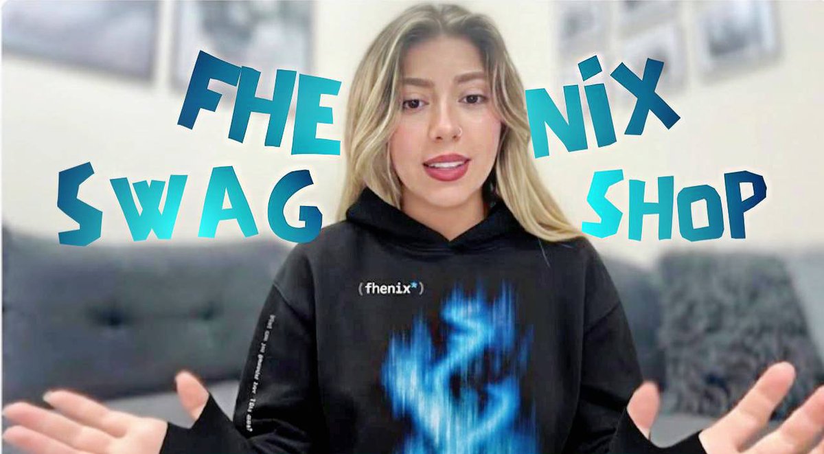 A blonde woman wearing a black hoodie speaking to the camera, with stylized blue text 'FHE SWAG' and 'NiX SHOP' overlaid on either side of her.