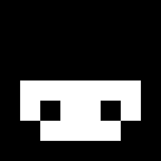 A simple pixel art-style image of a white Minecraft face with black eyes and mouth against a black background.