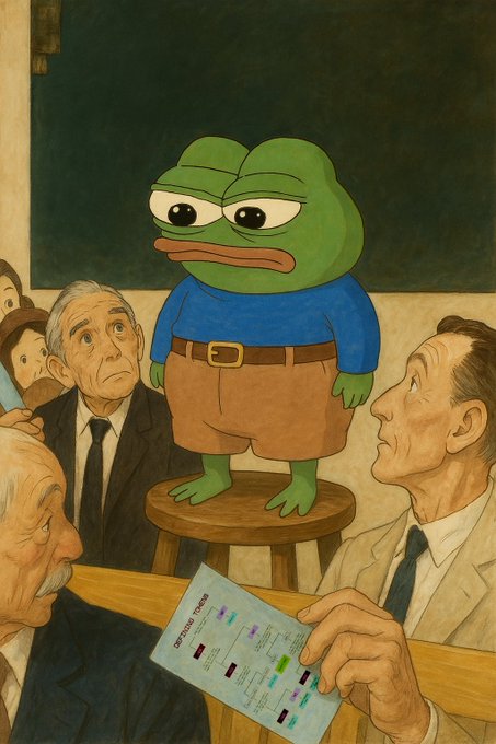 ers of a cartoon frog, wearing a blue shirt and brown pants, sit on a wooden stool while an adult man holds a clipboard with a list of numbers.