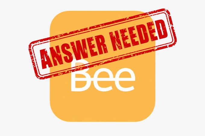 The image shows an orange rounded square logo featuring the text "Bee" with a red "ANSWER NEEDED" stamp overlaid diagonally, visually emphasizing the community's demand for clarity from the Bee Network team regarding P2P launch and migration timelines.