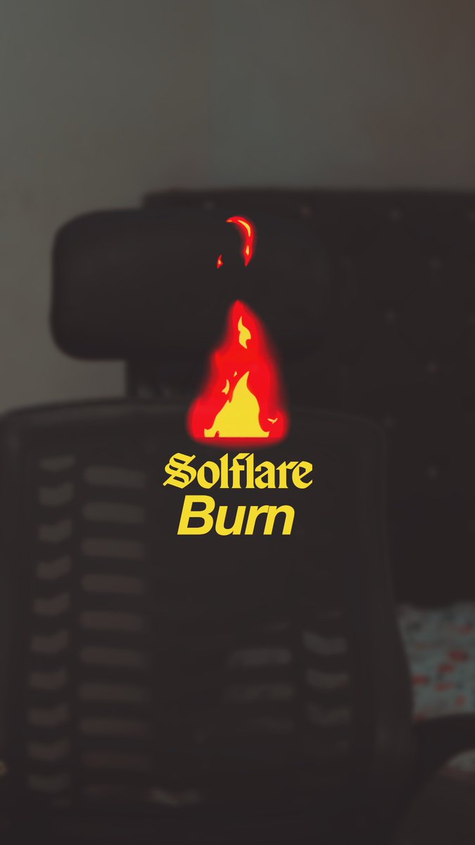 A 'Solflare Burn' logo featuring a red and yellow flame design, displayed in front of what appears to be a computer setup in a dark room.