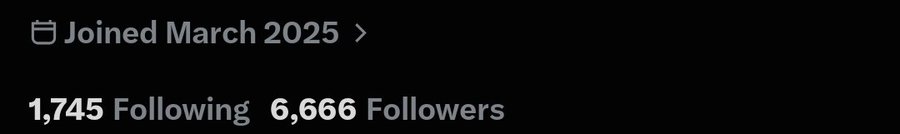 A social media profile snippet showing 'Joined March 2025,' '1,745 Following,' and '6,666 Followers.'