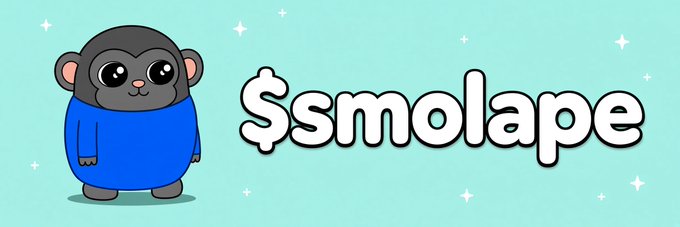 A cartoon gorilla mascot wearing a blue shirt stands beside the text "$smolape" on a sparkly mint-green background, promoting the Solana memecoin with its ticker and pump.fun contract address shown in the post.