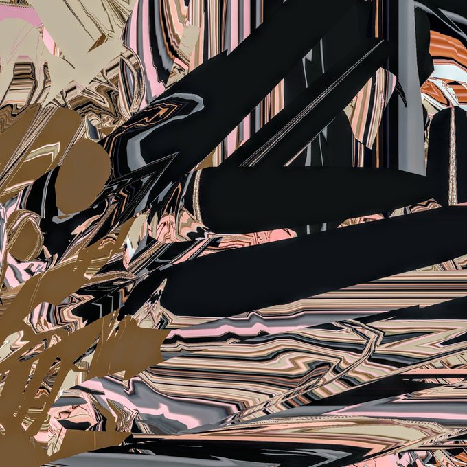 The image features a black and white abstract painting with a unique texture, resembling a splatter or smudge effect. The painting has a rough appearance due to the overlapping of lines and shapes, creating an interesting visual effect. The artist's name is mentioned in the caption, but it does not provide any additional information about the artwork.
