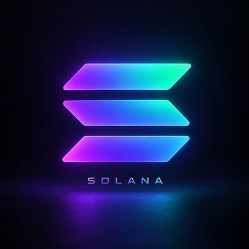 The Solana cryptocurrency logo is displayed with its signature three stacked, gradient-colored bars on a dark background.