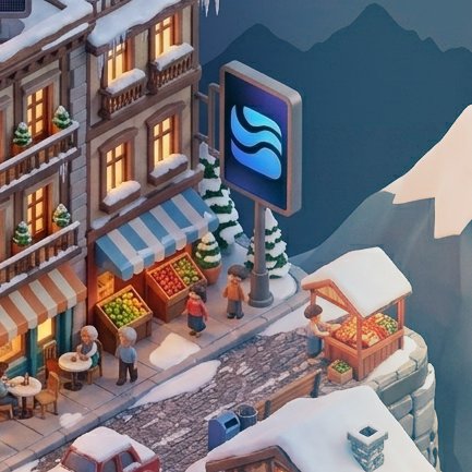 The image shows an illustration of a small town with people walking along a street next to buildings. The scene includes a market area where fruits are being sold, as well as a restaurant nearby. A person wearing a red jacket can be seen standing near the market. There is also a car parked on the side of the road and a bench in front of one of the buildings. The post about Bitcoin addresses seems unrelated to this image and does not provide any relevant information or context for the scene depicted.