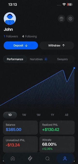 The image shows a cell phone screen displaying various trading narratives and indicators such as stock quotes and balance information for stocks like Twitter, Netflix, Google, Netflix, Facebook, and Twitter, and the user's name displayed as "John". The charting apps are showing a rise in the stocks' values over time. These trading narratives can be profitable, with the user potentially making money from trades, but the post also mentions that it takes many trades to make gains. The user seems interested in learning more about these trades and is following some traders closely who have reported success.