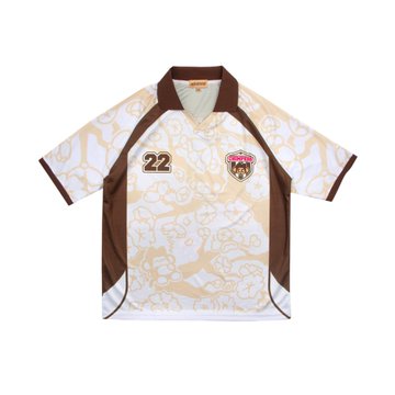 A white and brown patterned sports jersey with the number '22' displayed against a white background.