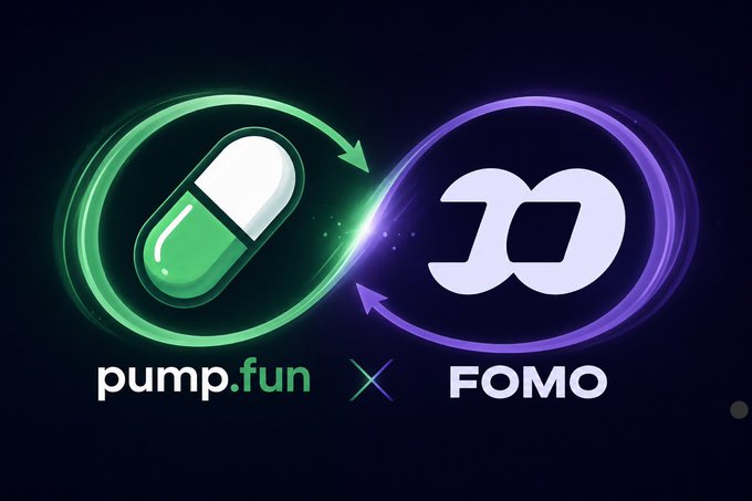 The image displays a promotional graphic featuring the logos of "pump.fun" and "FOMO" side by side, connected by circular arrows in green and purple respectively, symbolizing a comparison or rivalry between the two crypto platforms. Below the logos is the text "pump.fun × FOMO," visually reinforcing the post's message about these two platforms representing the shift in crypto competition toward attention and trading flow.

A concise caption: A side-by-side logo comparison of pump.fun and FOMO, encircled by green and purple arrows, illustrating their rivalry as crypto competition shifts from infrastructure to user attention.