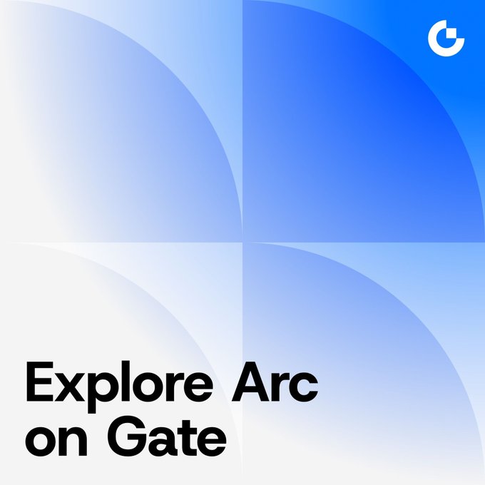 A promotional graphic with a blue and white gradient background featuring intersecting circular shapes, the bold text "Explore Arc on Gate" in the lower-left corner, and a small "G" logo in the upper-right, visually announcing Arc's integration with the Gate ecosystem.