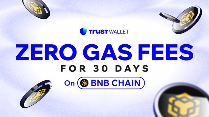 The image features a banner with a white background that says "Zero Gas fees for 30 days" written in blue text. Below this, there are three coins floating in the air, each one representing a different gas station or payment method. The coins are yellow and black, adding a pop of color to the scene. The text on the banner also mentions that the coins are from Bitcoin Cash, which is a type of cryptocurrency.