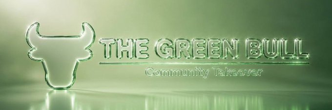 A glossy, metallic green rendering of a bull's head silhouette appears on the left, alongside the text "THE GREEN BULL" with "Community Takeover" displayed beneath it. The image visually reinforces the post's theme of $OZZY as a simple, recognizable meme identity—using a clean, minimalist design to mirror how the strongest memecoins rely on a single iconic character rather than a complicated narrative.