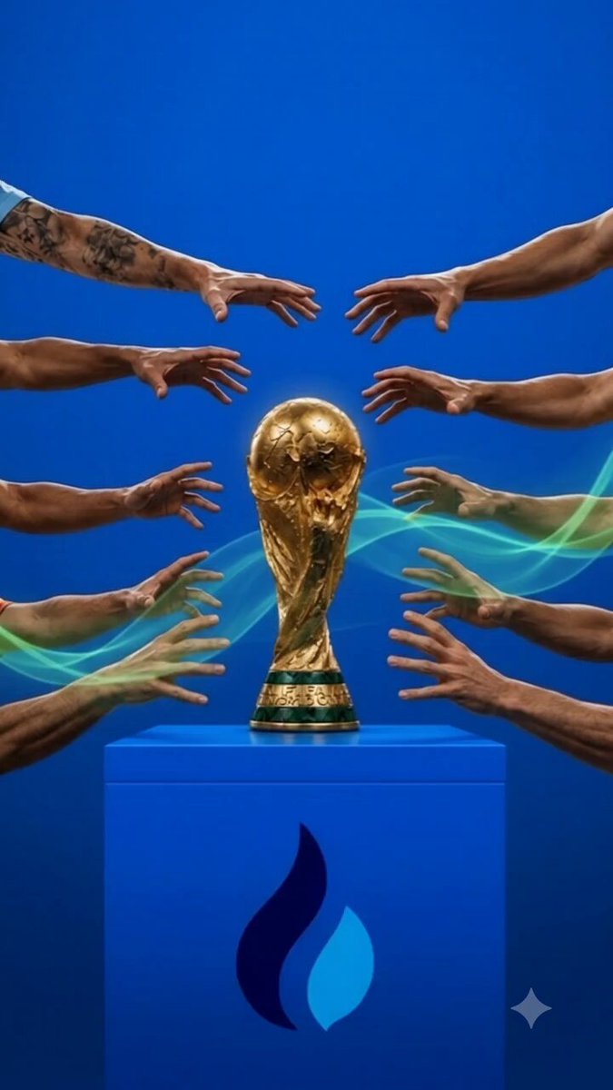 The image features a golden trophy, likely a World Cup trophy, surrounded by hands reaching out towards it. There are at least seven people surrounding the trophy, all trying to grab hold of it or interact with it in some way. The background is blue, which complements the golden color of the trophy and adds to its prominence in the image. The caption "World Cup season with $LUNC" suggests that this scene might be related to a promotional event or campaign for the World Cup, possibly during the summer season when the tournament takes place.