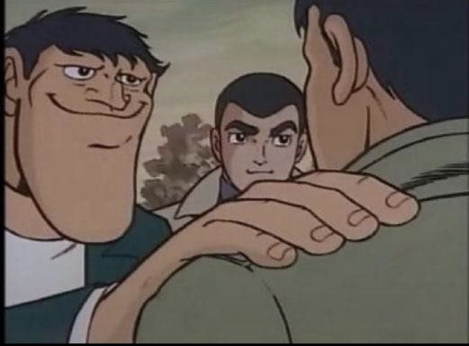 This animated image depicts three male characters, with two in the foreground seemingly in a confrontational stance, illustrating the sentiment that "$XRP$ has always been the standard."