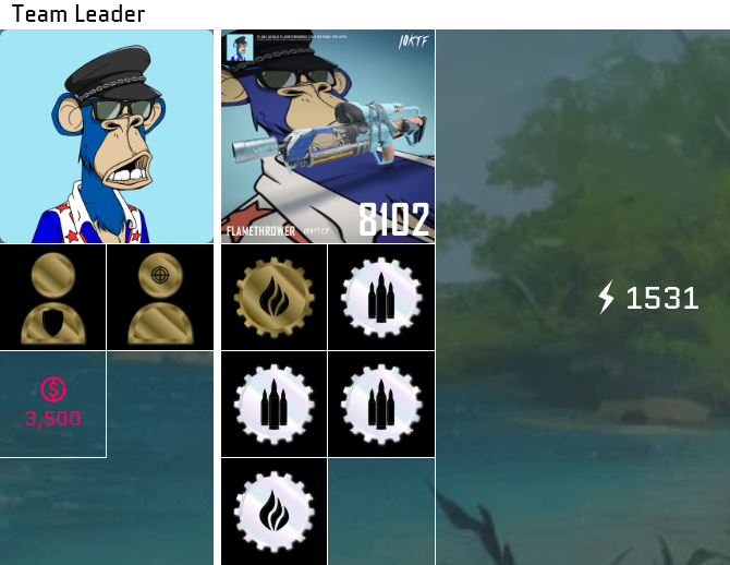 A screenshot of a NFT profile page for "Team Leader" featuring a blue Bored Ape character wearing a captain's hat, displaying a balance of 1,531 and a value of 3,500, alongside an 8102 Planetary project NFT image. The interface showcases various collectible badges and supports the post's enthusiasm about the 8102 project and cross-collaboration NFT ventures.