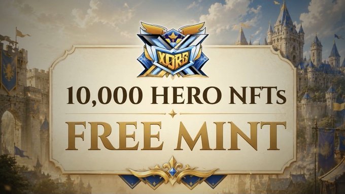 A promotional banner for 'XORZ' announcing '10,000 HERO NFTs FREE MINT' against a fantasy castle background.