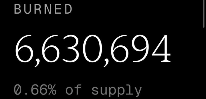 A dashboard showing that 6,630,694 tokens have been burned, representing 0.66% of the supply, which relates to the Purr token burn initiative mentioned in the post.