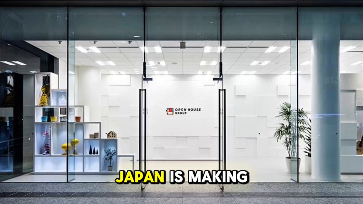 The image shows a large glass window of an office building with the text "JAPAN GOES XRP One" written above it, indicating that the company accepts XRP as payment for property purchases. The window also displays a sign that reads "Japan is making", suggesting that the real estate market in Japan is thriving and growing.
