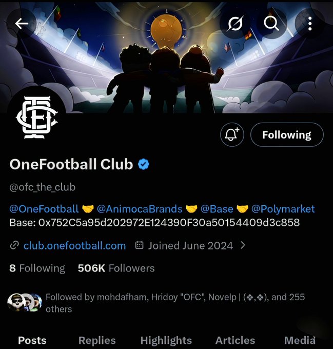 The image shows a Twitter profile for an organization called "OneFootball Club" that has been around since 2008. The club was created by a group of football enthusiasts who wanted to connect with fans from all over the world, share their passion for the sport, and discuss various topics related to it.

Today's post focuses on the growth of the club's partnerships within its community, highlighting the connections made between the club and different individuals or organizations through Twitter. The main text in the image reads: "New Era for Onefotball club $OFC The partnerships keep getting bigger." This statement emphasizes the club's expansion into new territories and the increasing number of connections it has formed with a global football community.