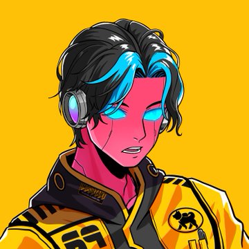 A stylized illustration shows a pink-skinned character with black hair featuring blue streaks, wearing headphones and a yellow and black jacket with an "XT" logo on the sleeve, set against a solid yellow background. The image appears to represent TenseiExe as a cool, music-themed character, fitting the post's reference to him being a notable figure in the wave.