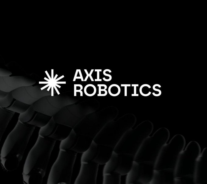 Logo for 'AXIS ROBOTICS' displayed in white text with a starburst icon over a dark background featuring a robotic hand.
