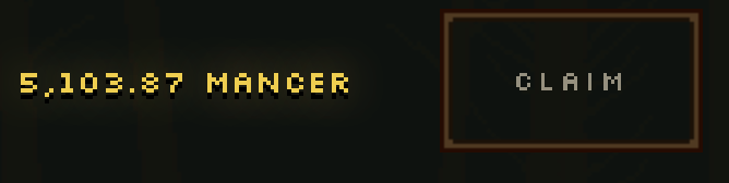 The image displays a staking rewards interface showing "5,103.87 MANCER" alongside a "CLAIM" button. It visually represents the 24-hour staking reward results mentioned in the post, where the user earned 5,103.87 MANCER tokens from staking their NFT.