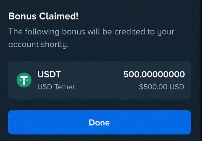 A "Bonus Claimed" notification shows 500.00 USDT (USD Tether) credited to an account, likely shared as proof of a successful claim to accompany a "Drop Your Stake ID" request.
