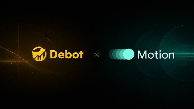 A dark graphic displaying the logos for "Debot" and "Motion" separated by a white "x", suggesting a collaboration or partnership.