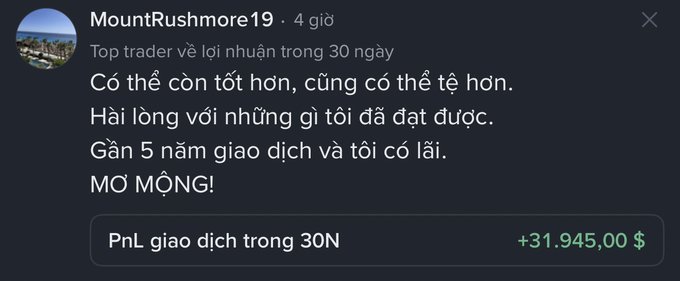 A trading testimonial in Vietnamese from user MountRushmore19 showing top trader status over 30 days with a PnL of +$31,945.00.