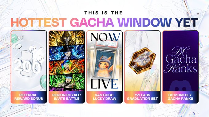 The image features an advertisement for a reward window set by Gacha Window yet, which includes five different images of various prizes that are currently available for people to win. The text in the image reads "This is the hottest Gacha Window Yet", indicating that the rewards are still up for grabs and highly sought after.