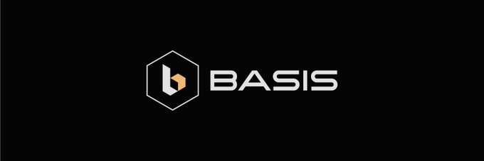 The image features a black background with a white logo that reads "basis" at the top, followed by a hexagon shape below it. The text "プロジェクト情報" is written on the bottom of the image. The entire design is centered and appears to be in black and white.