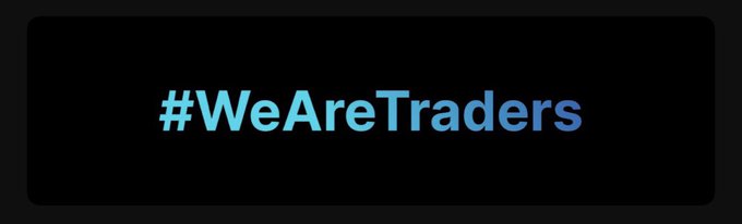A black screen displaying the hashtag '#WeAreTraders' in gradient blue text.