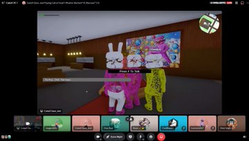 A video game screenshot showing two cartoon bunny characters in pink and yellow outfits standing in a room, with video editing UI elements visible at the top and bottom.