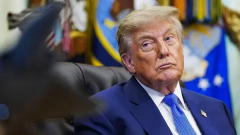 The image shows a pensive Donald Trump, likely representing the stubbornness and refusal to cut losses described in the accompanying post about a significant cryptocurrency trading loss.