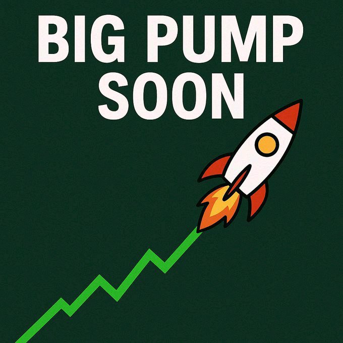 A graphic with the text "BIG PUMP SOON" above a cartoon rocket flying upward along a green trend line on a dark green background.