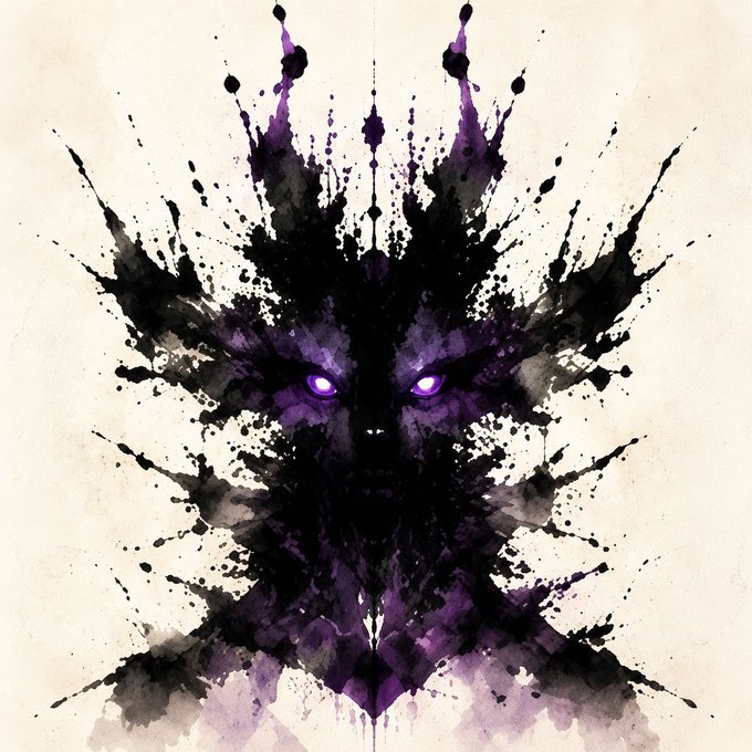 The image features a black and purple skull with purple eyes, surrounded by splatter paint that gives it an artistic and abstract appearance. The image also includes text that reads "I'm giving away 2 GTD & 3 FCF's for @InkgeneticsNFT 200 ITEMS - Follow @xmartsol & @InkgeneticsNFT - Like + RT this post - Drop your address Winners will be announced in 24 hours.". The image seems to be related to a social media post or an advertisement, as it is accompanied by text that encourages viewers to follow the artist and share their artwork with others.