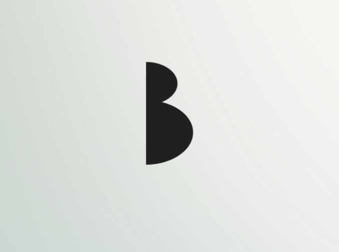 The image shows a stylized black "B" logo on a light, gradient background, likely representing the brand "Brookwell." The logo serves as a visual identifier for Brookwell, the crypto neobank mentioned in the post that is offering beta invites.