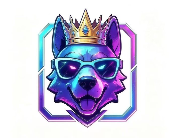 A vibrant, neon-colored logo featuring a smiling German Shepherd wearing sunglasses and a golden crown, framed by a geometric hexagonal border in pink, purple, and blue hues. The regal "king" imagery visually reinforces the post's message about @DGK888888 positioning itself as a leader in the evolving era of Bitcoin mining and cloud computing infrastructure.