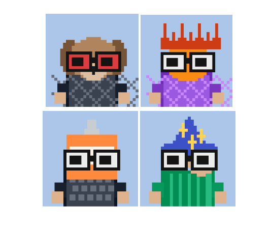 Four pixel art characters from the Arcins NFT collection are displayed in a grid, each featuring distinctive designs including one with red glasses, one with an orange crown and purple robe, one with a yellow antenna, and one as a wizard with a blue hat and beard. The accompanying text promotes an Arcins whitelist giveaway offering 10 guaranteed spots and 20 additional whitelist spots, teasing that 10,000 Tiny Sprites will eventually transform into Arcins NFTs on the Arc ecosystem.