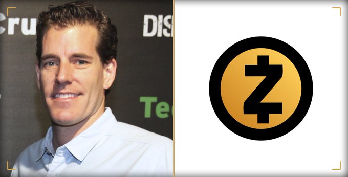 A split image shows a smiling man with short brown hair in a light blue shirt on the left, and the Zcash cryptocurrency logo on the right.