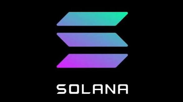 The Solana cryptocurrency logo, featuring a gradient teal-to-purple symbol above the word 'SOLANA' on a black background.