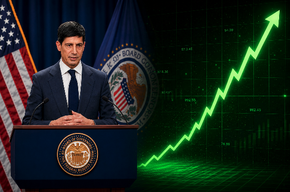 A Federal Reserve official speaks as a green upward trending graph signifies positive market growth, potentially for BTC and alts. The image visually reinforces the post's message about cooling inflation and falling rate hike odds leading to a bullish market outlook.