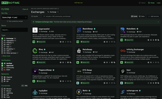 The image shows a computer screen displaying a website called "zcash, hyperliquid, unit literally made all of these no kyc swap sites useless. you can get the same privacy by depositing and selling zcash on hyperliquid with 100x more liquidity." The website is focused on exchanges and has many options for users to choose from.